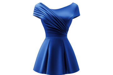 Obraz premium Elegant royal blue satin dress short sleeves draped bodice skater skirt perfect for special