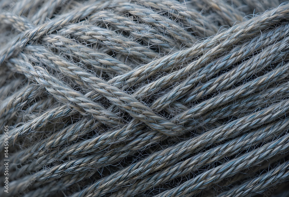 Poster Thread Fibers Macro, Close-up Texture Of Twisted Yarn, Subtle Color Variations In Sewing Material. Textile Detail, Craft Supplies, Artistic Fiber Patterns.