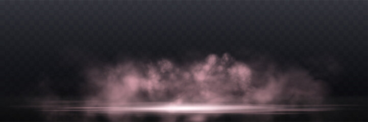 Realistic light pink smoke or haze, overlay effect on a transparent background. Hot fire and flame, magic fog, vapor on floor. Abstract vector illustration