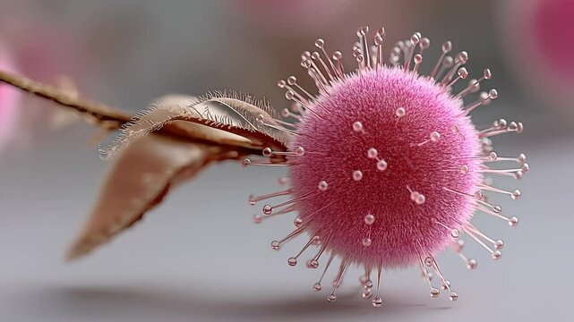 Pink sundew with swaying tentacles