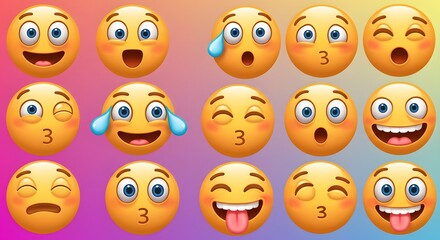 Fototapeta premium Collection of cheerful and expressive emojis on a vibrant background for digital communication Generative AI