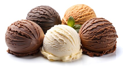 Ice cream scoops ball chocolate vanilla chocolate isolated on white background
