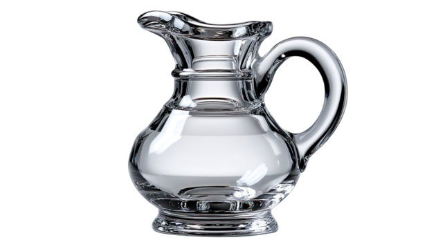 Sparkling Glass Pitcher: A crystal-clear glass pitcher, elegant in design with a gracefully curved handle, presents a captivating aesthetic of purity and functionality.