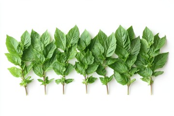 Obraz premium Fresh mint sprigs vibrant green leaves against white backdrop perfect for culinary or medicinal use