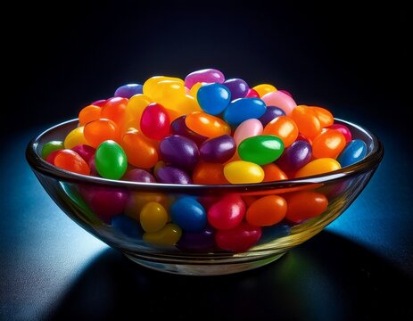 vibrant jelly beans glow in low light photography a delicious colorful candy plate for nighttime cravings - Powered by Adobe