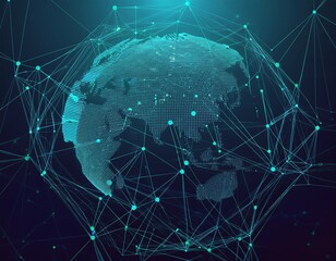 abstract technology background geometric background global network connections with points and lines