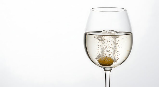 Pastilha efervescente caindo em uma ta&ccedil;a de vinho