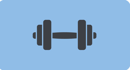 Dark Gray Dumbbell Icon on Light Blue Background