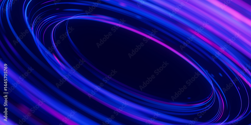 Poster Circular data light speed flow. Abstract round digital data stream of quantum computing. Cyberspace of qubit trail waves with DOF. Modern tech information transmission.