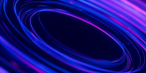 Circular data light speed flow. Abstract round digital data stream of quantum computing. Cyberspace of qubit trail waves with DOF. Modern tech information transmission.