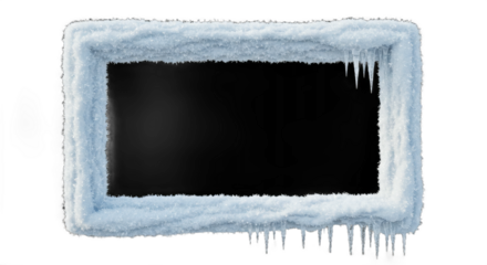 Snowy frame with icicles on black