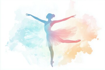 Naklejka premium Abstract illustration of a ballet dancer in pastel colors on a white background, with a simple and elegant style.