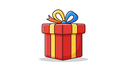 Red and Yellow Gift Box with Orange Ribbon Bow