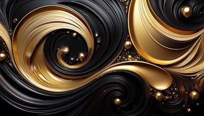 elegant swirling design with droplets showcasing a blend of black and gold colors