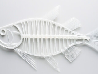 White translucent fish skeleton symbolizing ocean pollution and the environmental impact of plastic waste
