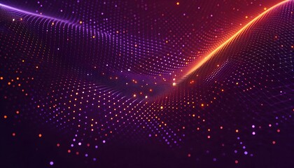 Glowing Particle Grid on Purple Background - Abstract Digital Network, Futuristic Tech Flow, and Big Data Visualization