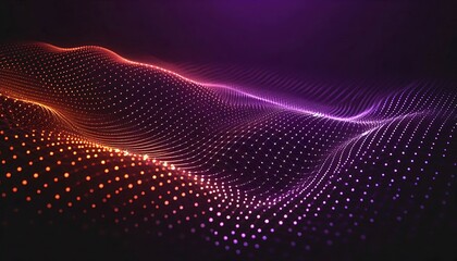 Glowing Particle Grid on Purple Background - Abstract Digital Network, Futuristic Tech Flow, and Big Data Visualization