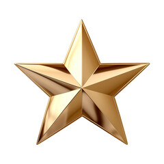Shiny 3D Golden Star with Metallic Reflection Isolated on Transparent Background,Gold star isolated on transparent background,Gold stars 3d render, gold star png,realistic golden star isolated,Ai