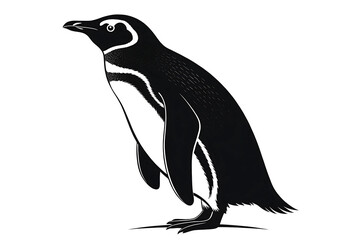 Naklejka premium Elegant Black and White Illustration of a Majestic Penguin Antarctic Wildlife Art Print