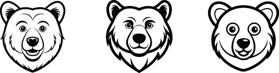 Bear Head Silhouettes vector design in Black and White Style Isolated on White Background