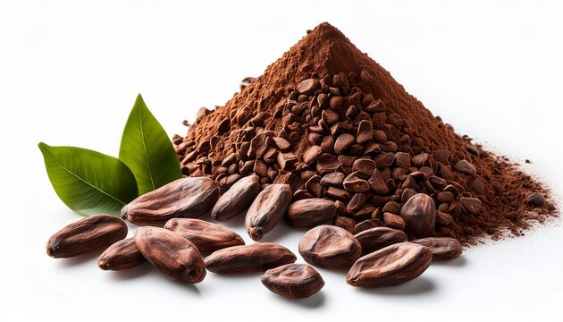 creative layout made of cacao nibs on white background flat lay food concept macro concept