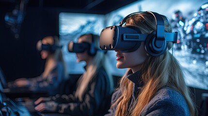 High-tech virtual reality meeting environment with participants engaging in a fully immersive conference. --ar 16:9 --style raw --stylize 250 --v 6.1 Job ID: 86c46a5e-5371-4c1e-ab05-ee26eb3b7395