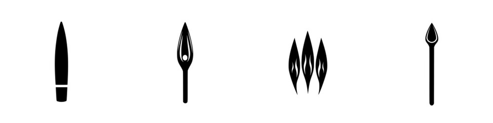 Obraz premium Vector illustration of various writing instruments in black and white design, showcasing pen tips and nibs