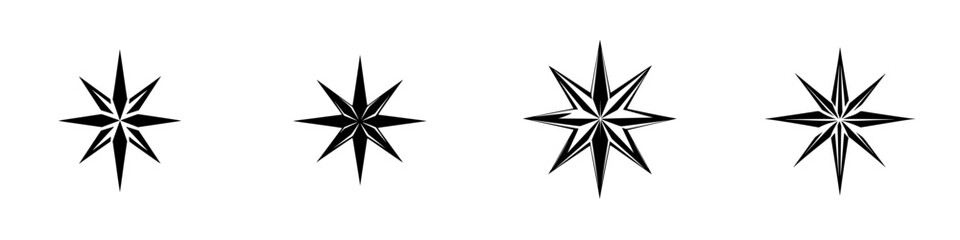 Vector illustration of black and white star icons representing direction or navigation elements in design projects