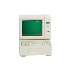 Vintage personal computer with green monochrome screen and beige casing evokes nostalgia. classic design features built in keyboard and floppy disk drive, symbolizing early computing