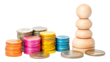 Finance Concept with Coins, Wooden Toy, and Figures on Stack - Professional Image for Business