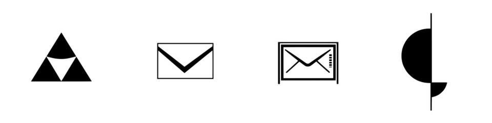 Vector illustration showing black and white icons of various shapes and envelopes for communication and design purposes