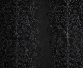 Seamless black gothic wallpaper, intricate floral patterns and vines , background, floral