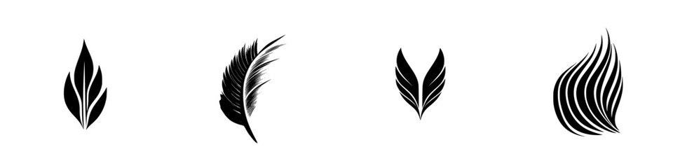 Vector illustration of decorative black and white leaf designs showcasing intricate patterns and styles for creative use