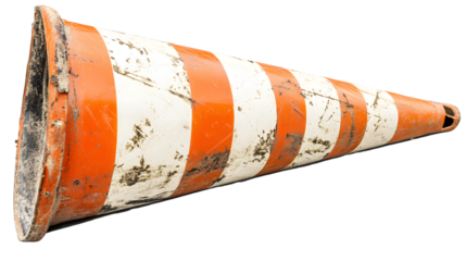 Professional Traffic Cone with Orange and White Stripes Isolated on Transparent Background