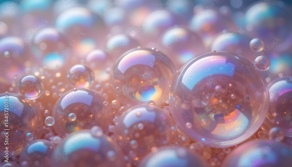 Fototapete iridescent soap bubbles, close-up. delicate spherical forms reflecting light creating beautiful rain