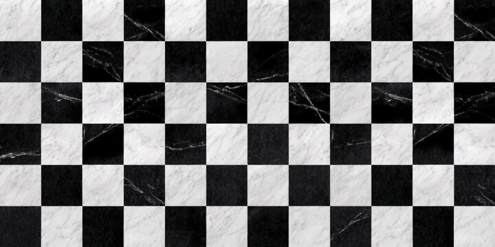 A marble black and white checkerboard pattern with alternating tiles, creating a classic and elegant geometric design.