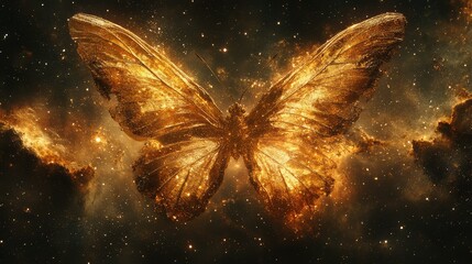 Golden butterfly in cosmic nebula