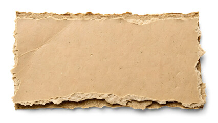 Fototapeta premium A close-up photograph of a torn piece of light brown cardboard or thick paper. The edges should be rough and uneven, showing the fibrous texture of the material