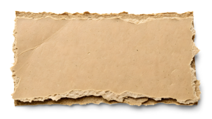 A close-up photograph of a torn piece of light brown cardboard or thick paper. The edges should be rough and uneven, showing the fibrous texture of the material
