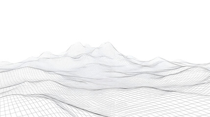 Abstract Wireframe Landscape Grid Lines White Background