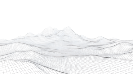 Abstract Wireframe Landscape Grid Lines White Background