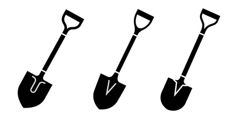 Vector black and white illustration of shovel icon for business. Stock vector design, Black shovel tools vectors collection black and white, Vector of shovel simple set design, Snow shovel vector icon © Parboti