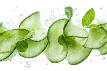 Refreshing cucumber slices mint in sparkling water vibrant green bubbles healthy hydration