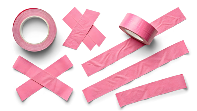 A digital illustration of various strips of pink masking tape on transparent or white background