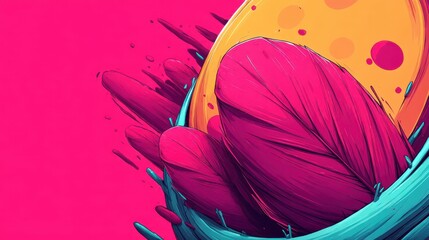 Abstract background with bold pink leaves, blending generative algorithms and strong brushstrokes, creating a dynamic and futuristic energy.