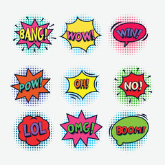 set of  comic speech bubbles. Comic text sound effects. Banner, poster, sticker concept.