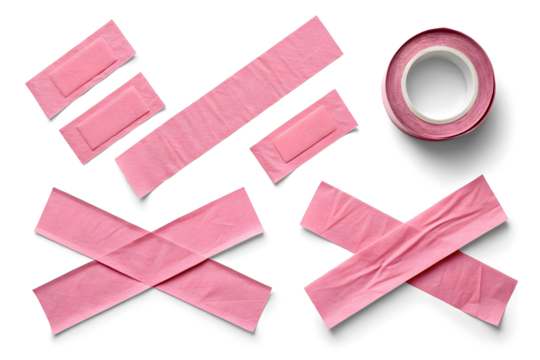 A digital illustration of various strips of pink masking tape on transparent or white background