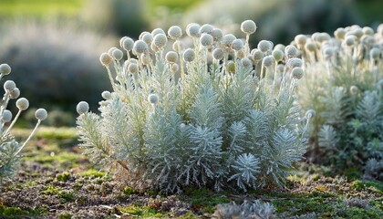 santolina chamaecyparissus also known as cotton lavender growing in garden
