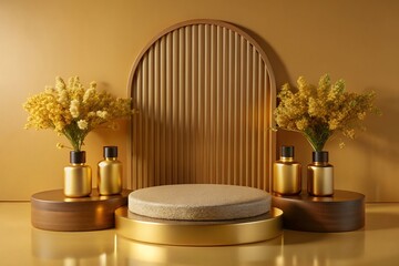 Elegant Gold & Beige 3D Product Display Podium