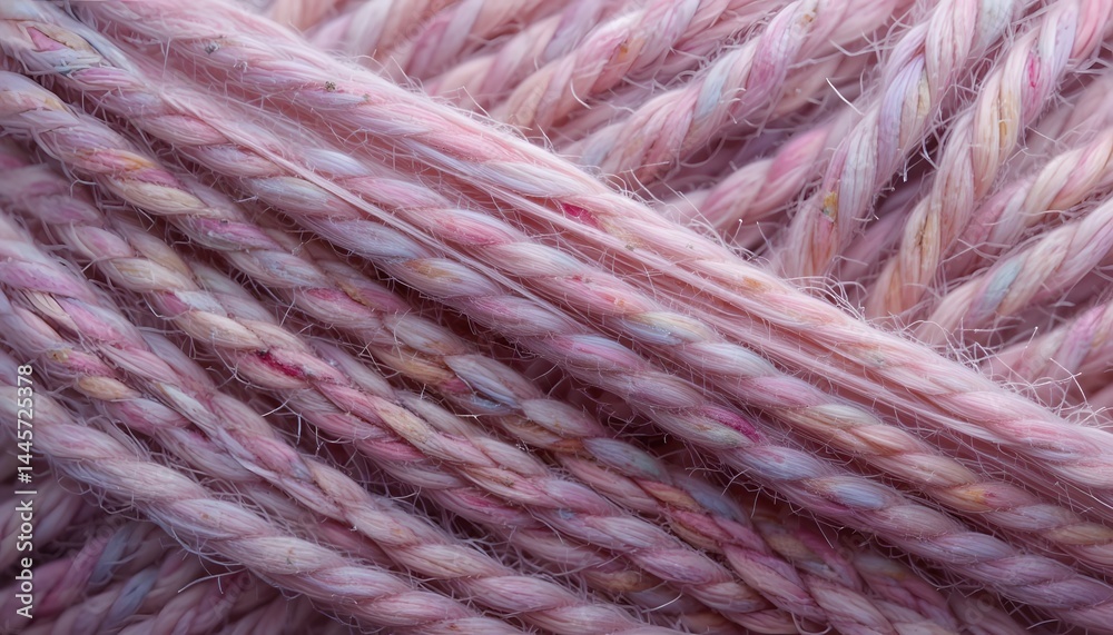 Poster Macro Shot Of Textile Thread Fibers, A Close-up View. Delicate Strands Show Subtle Color Detail. Twisted Texture Is Clearly Visible. Beautiful Imperfection.